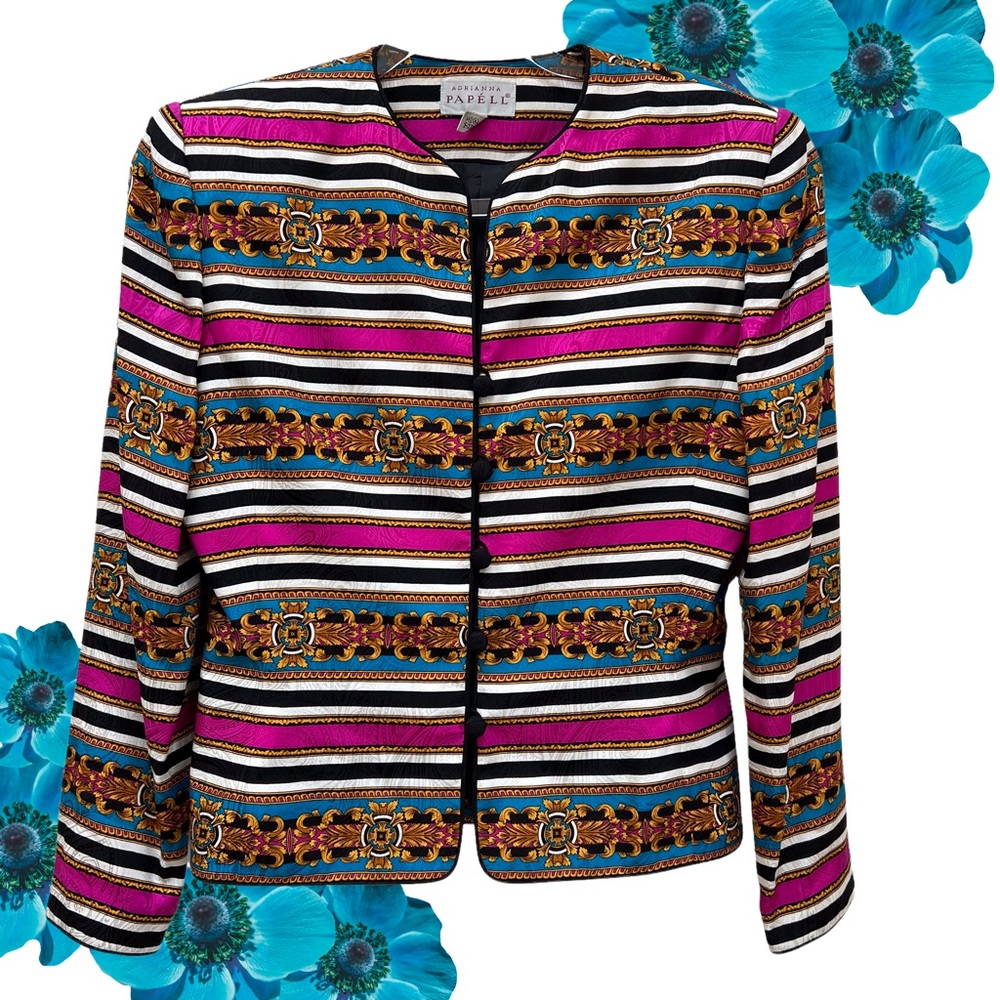 Vintage Adrianna Papell Silk Blazer Baroque Preppy Mob Wife Sopranos Dynasty